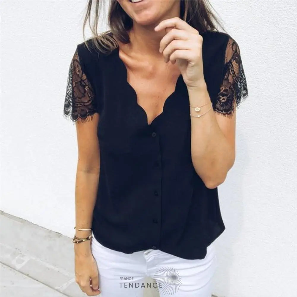 Haut Fluide - Manches En Dentelle | France-Tendance