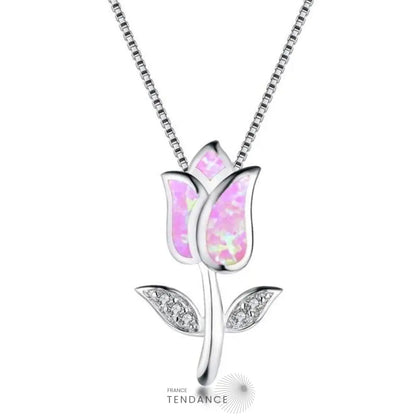 Collier Argent Avec Rose | France-Tendance