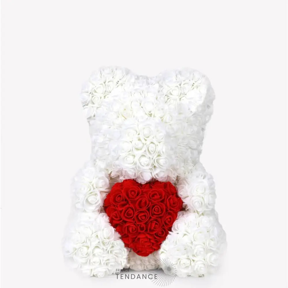 Ours En Roses Avec Coeur Blanc (40 Cm) | France-Tendance
