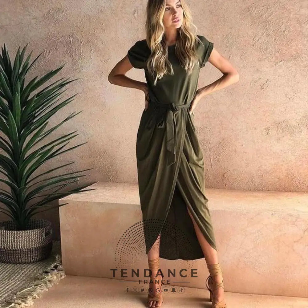 Robe Fendue à Manches Courtes | France-Tendance