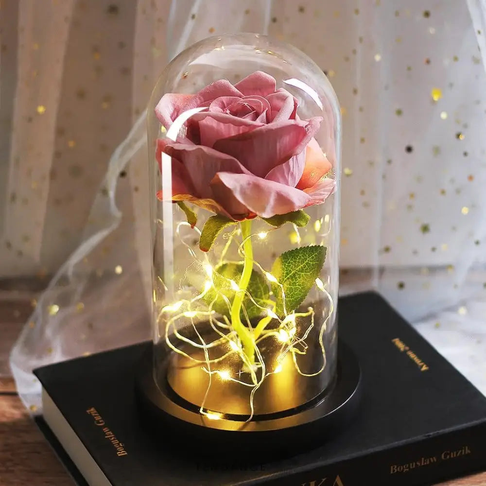 Rose éternelle Sous Cloche Lumineuse | France-Tendance